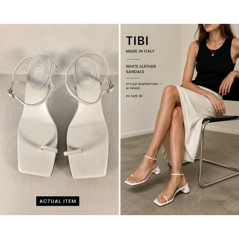 Tibi Georgia Leather Sandals Optic White Sculptural Heel Sz EU36 US6 Italy Made